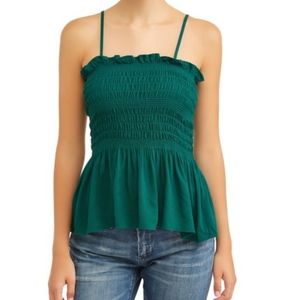 NO BOUNDARIES Green Smocked Peplum Tank Top